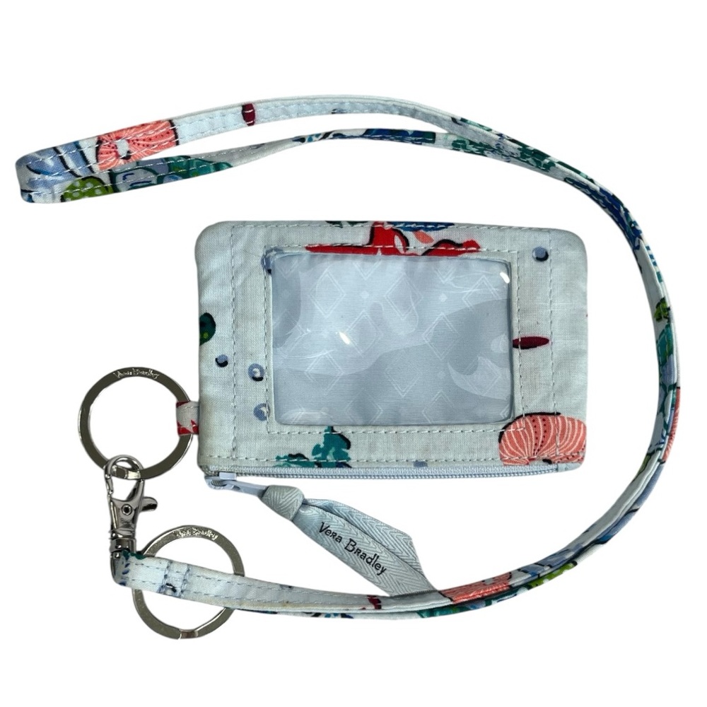 Vera Bradley Zip ID & Lanyard Anchors Aweigh Nautical Ocean Life Blue/Red